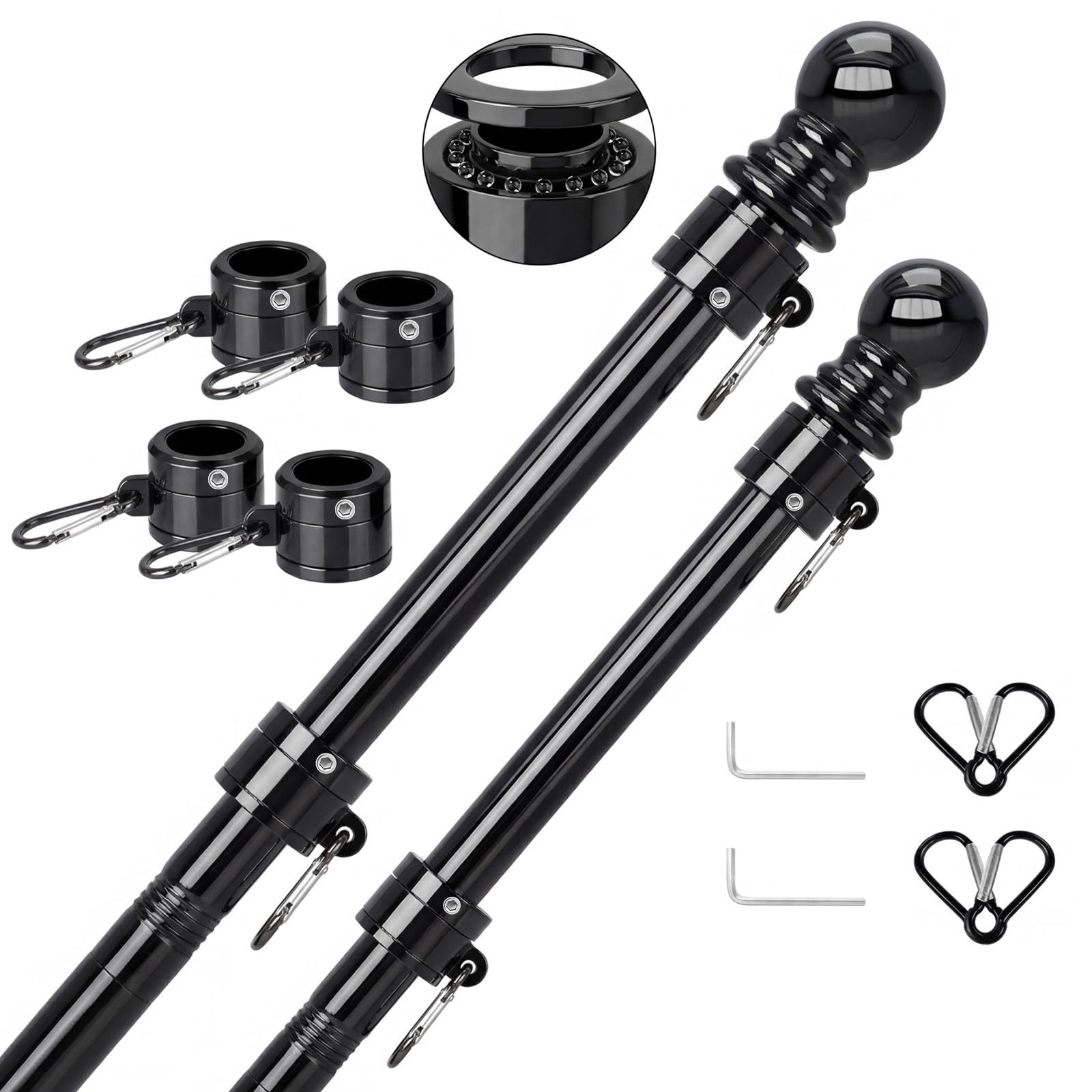 SEEKNEW full black flag pole assembly showing durable finish and adjustable length