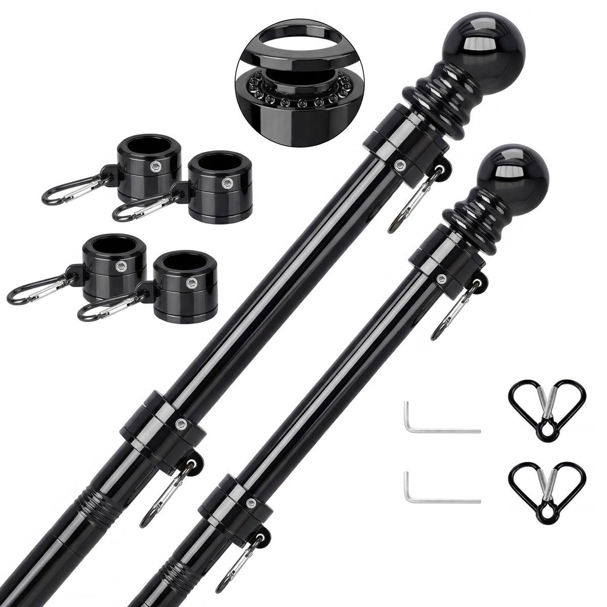 SEEKNEW full black flag pole assembly showing durable finish and adjustable length