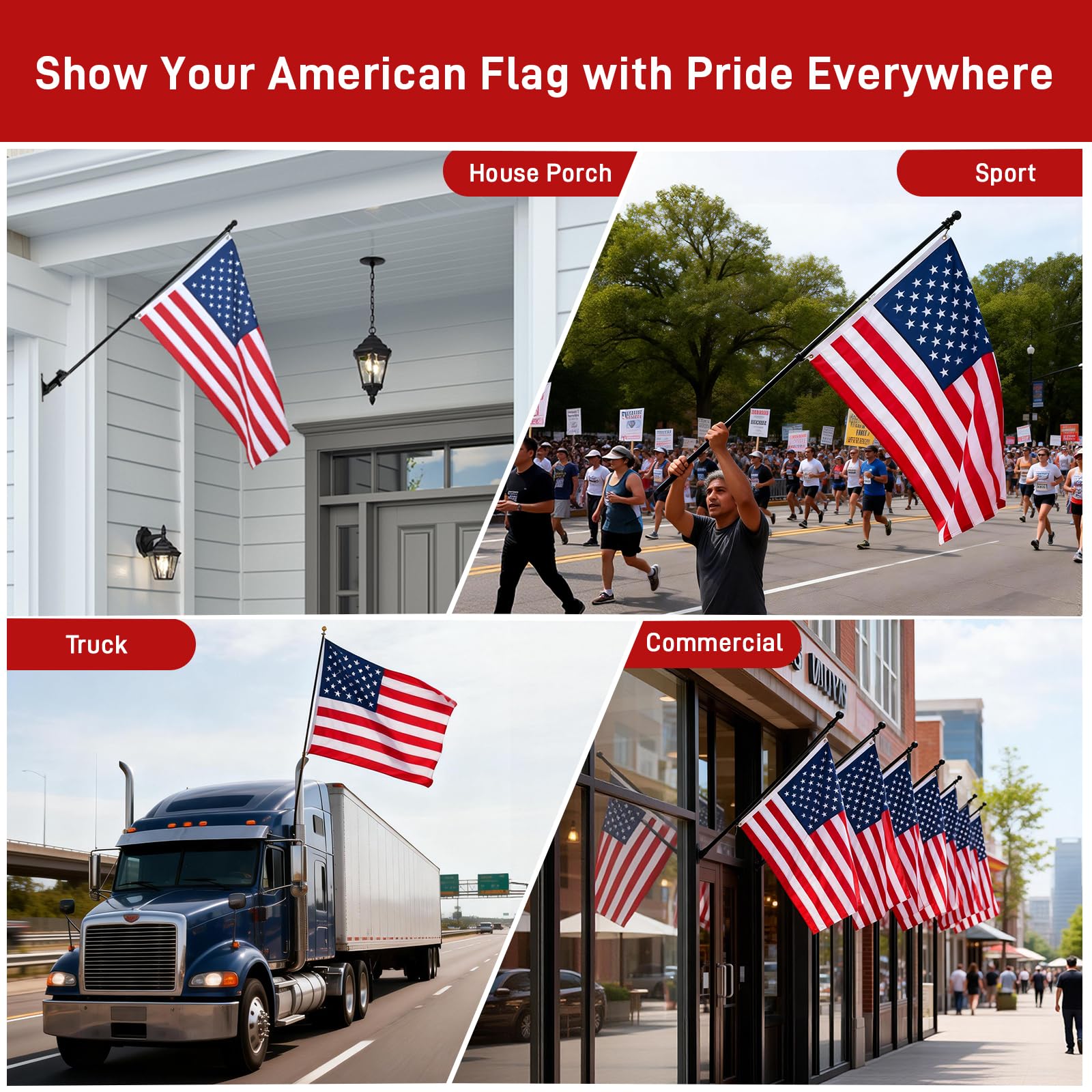 SEEKNEW flag pole with 3x5 flag showing size compatibility and scale