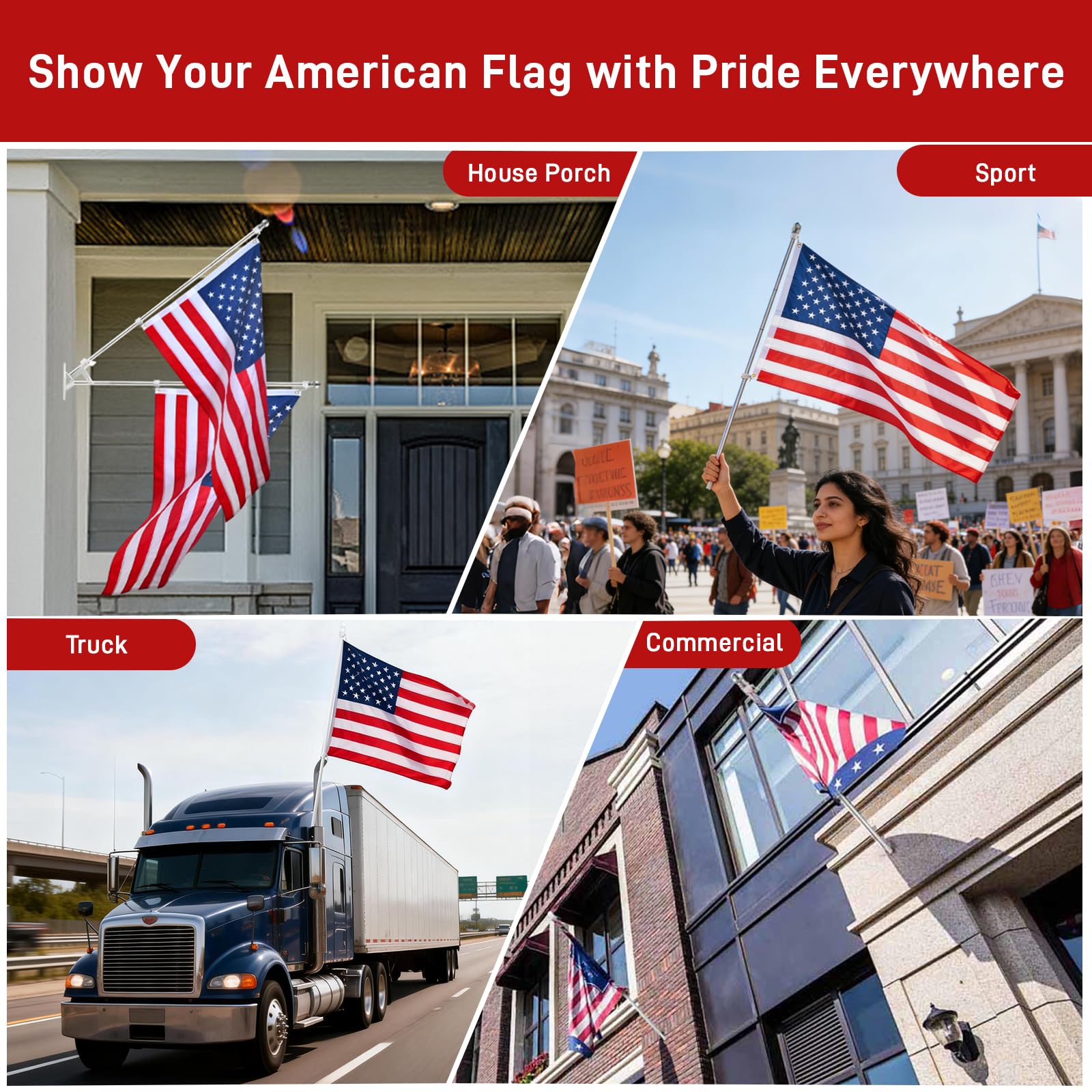 SEEKNEW mounted flag at 45° on a porch highlighting proper display and curb appeal