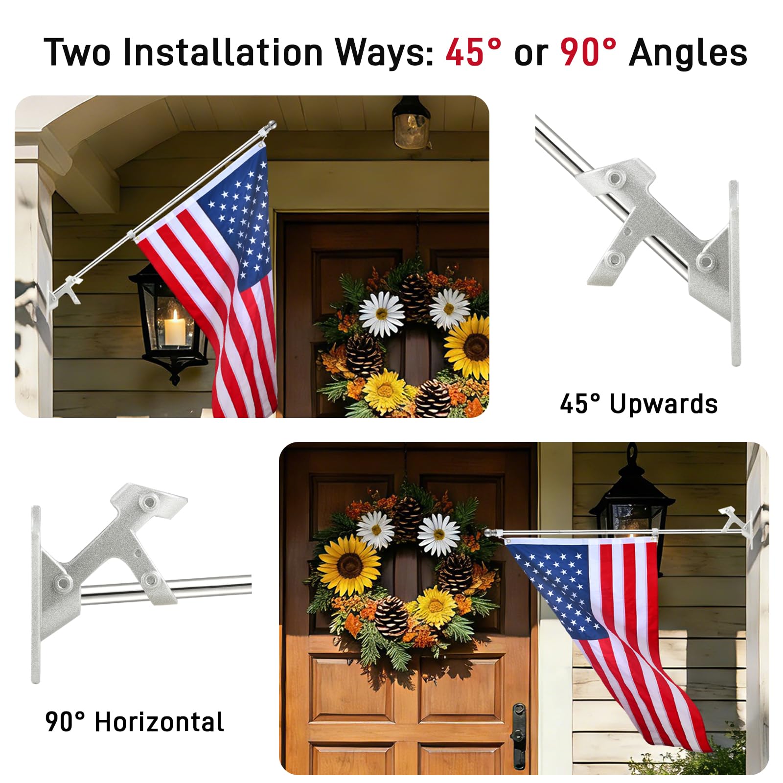SEEKNEW mounted flag at 90° on lawn demonstrating straight display and visibility