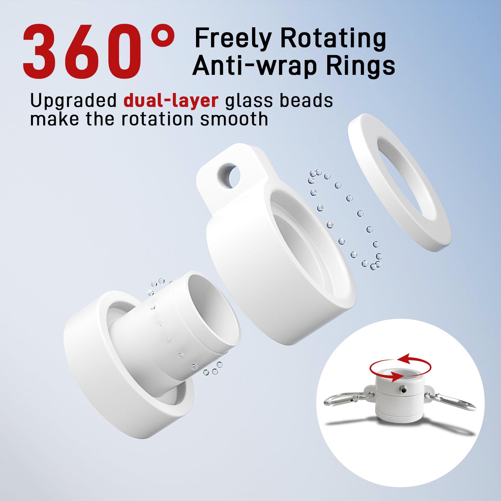 SEEKNEW rotating ring close-up demonstrating 360-degree spin to prevent wrapping