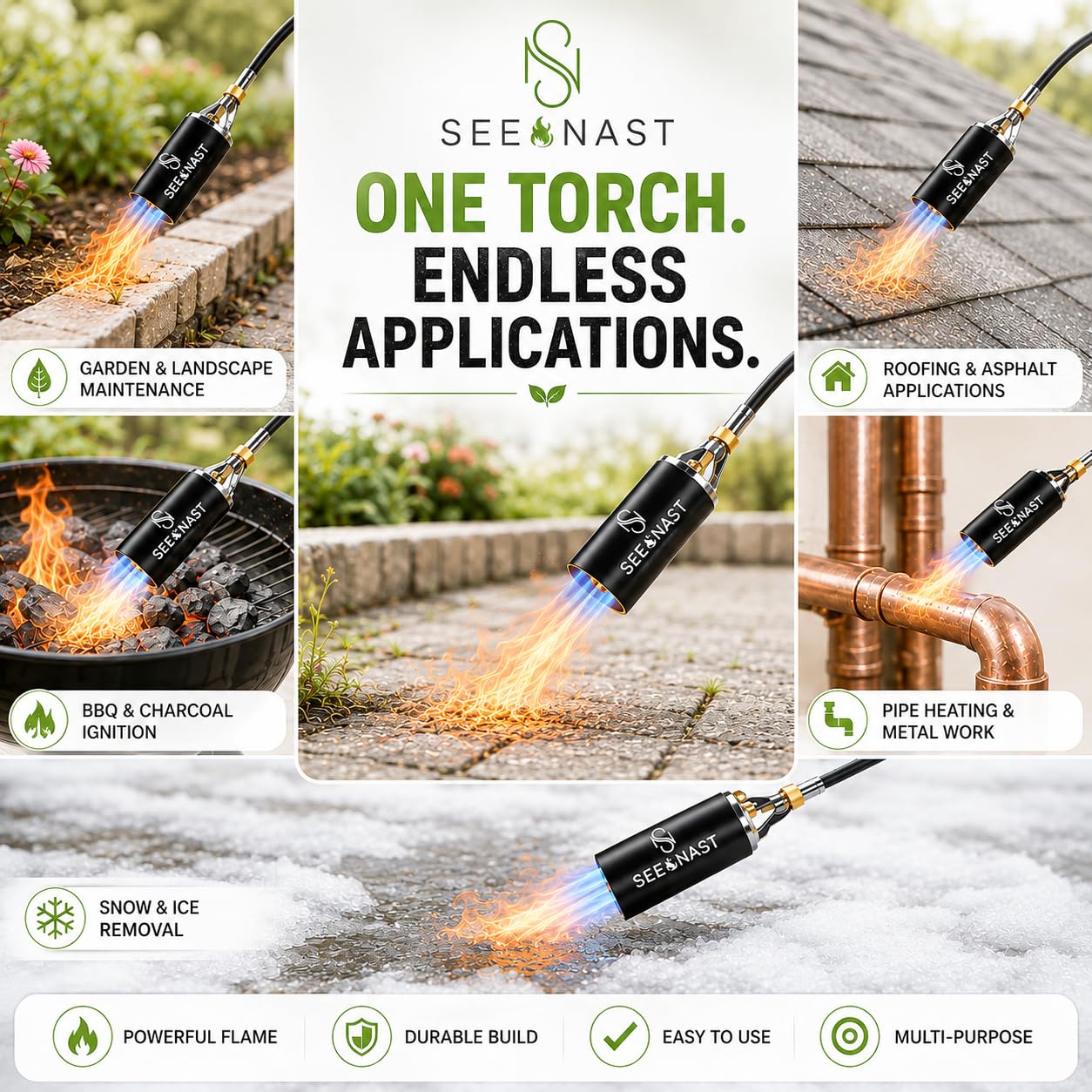 SeeNast torch in use burning weeds for fast clearing benefit