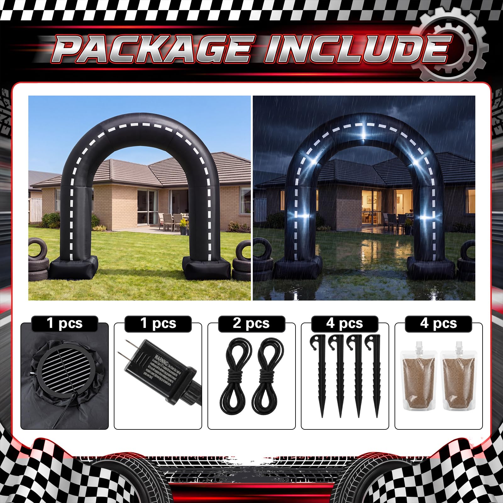 Seenelling anchor accessories laid out showing stakes ropes and water bags for stable outdoor use