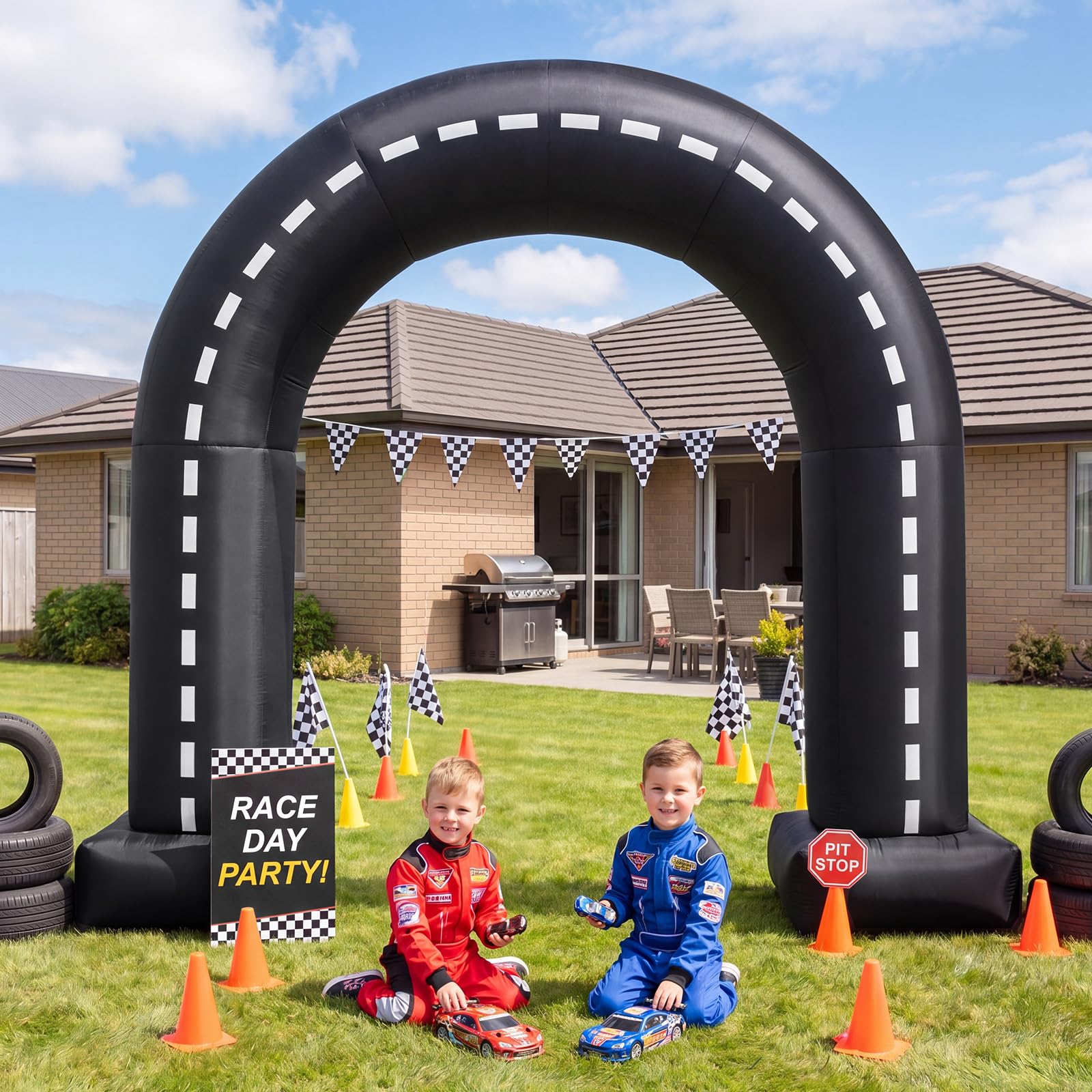 Seenelling arch front view showcasing racetrack entrance and bold lane lines benefit eye-catching centerpiece