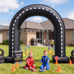 Seenelling arch front view showcasing racetrack entrance and bold lane lines benefit eye-catching centerpiece