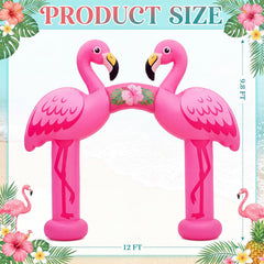 Seenelling flamingo arch lit by built-in LEDs creating night-time party ambiance