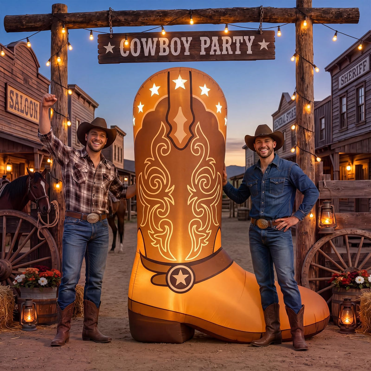 Seenelling front view of 7ft boot creating bold party focal point