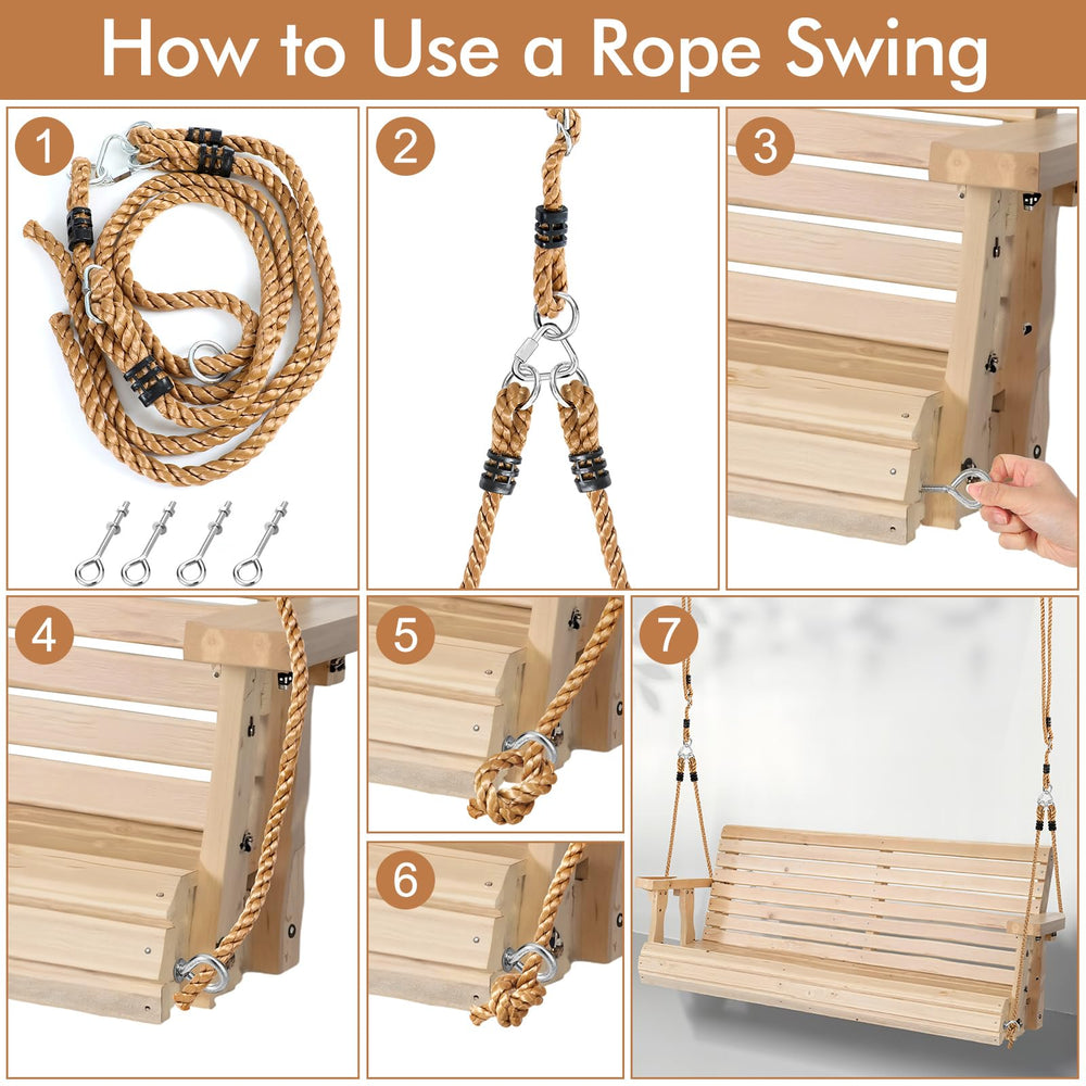 Seenelling rope kit installed on a porch swing demonstrating sturdy support
