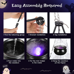 Seenelling cauldron set on porch at night creating eerie yard atmosphere