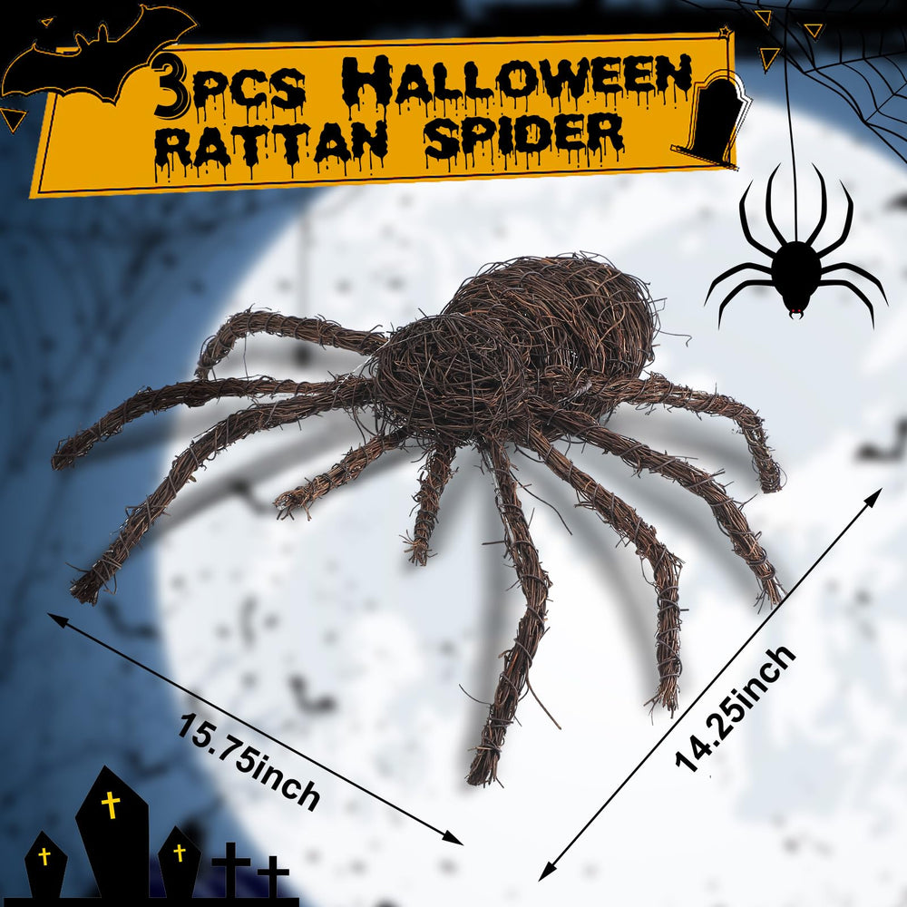 Seenelling spider close-up showing woven rattan texture for natural, spooky look