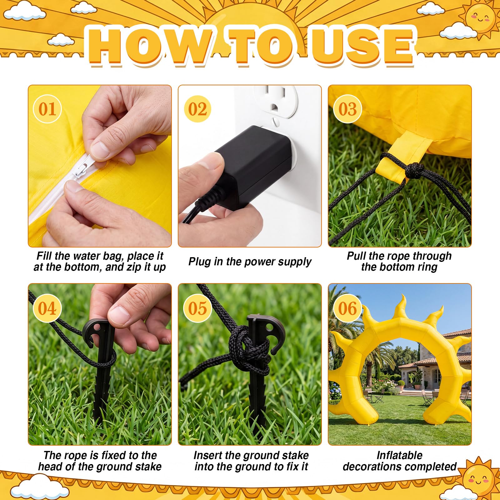 Seenelling sun arch anchors with stakes and water bags for stable setup