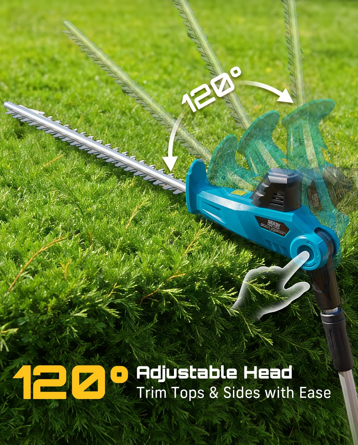 Seesii adjustable head at 120° angle to reach awkward shapes easily