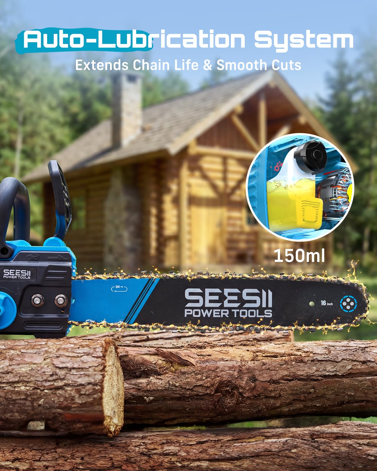 SEESII automatic chain oiler reservoir showing reduced maintenance