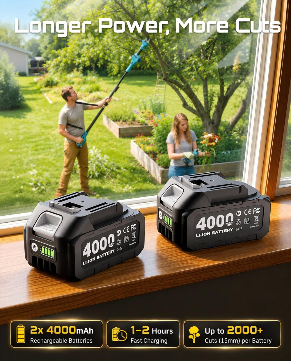 SEESII dual 4.0Ah batteries with charger showing long runtime benefit