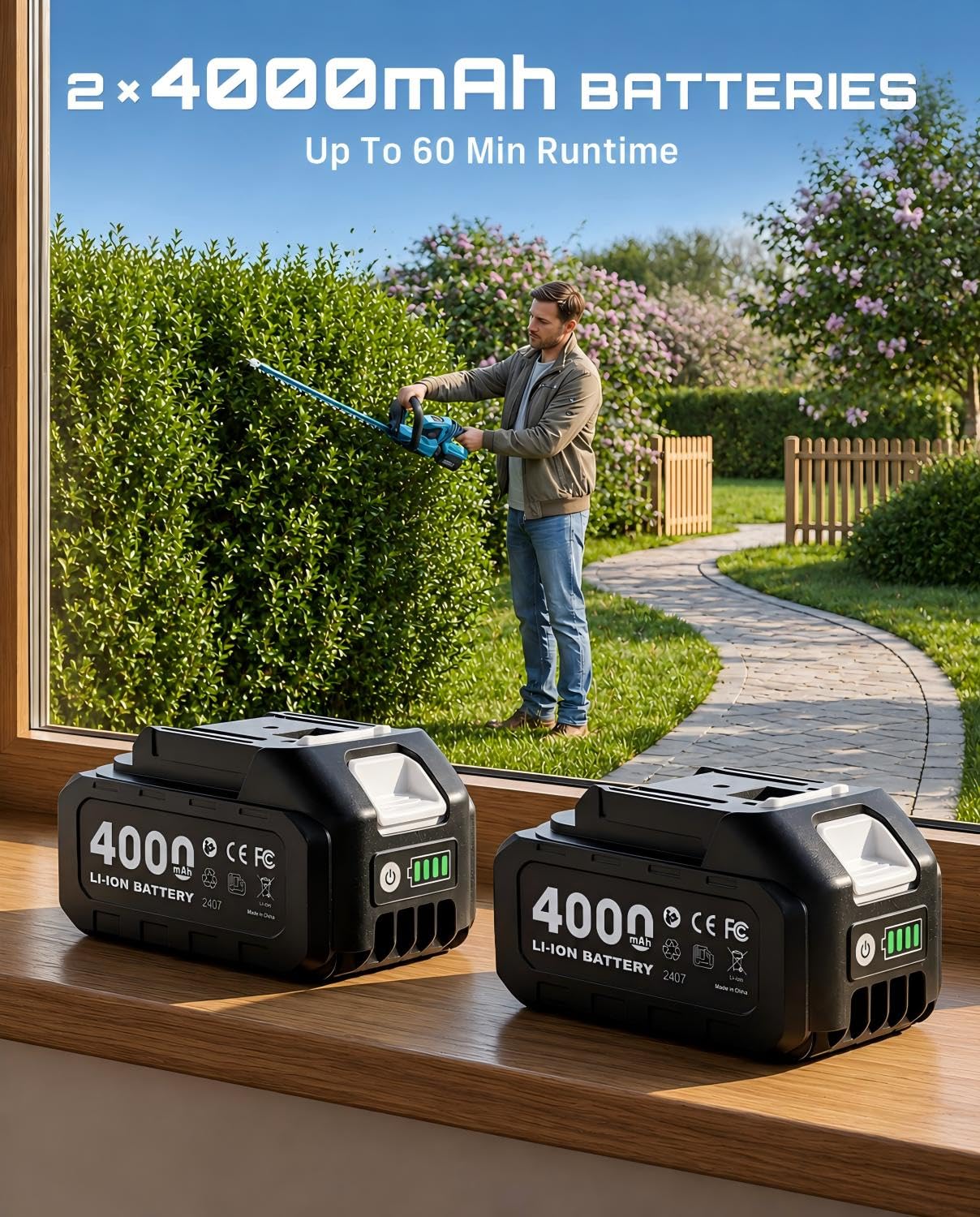 Seesii batteries and charger displayed for long runtime and quick charging