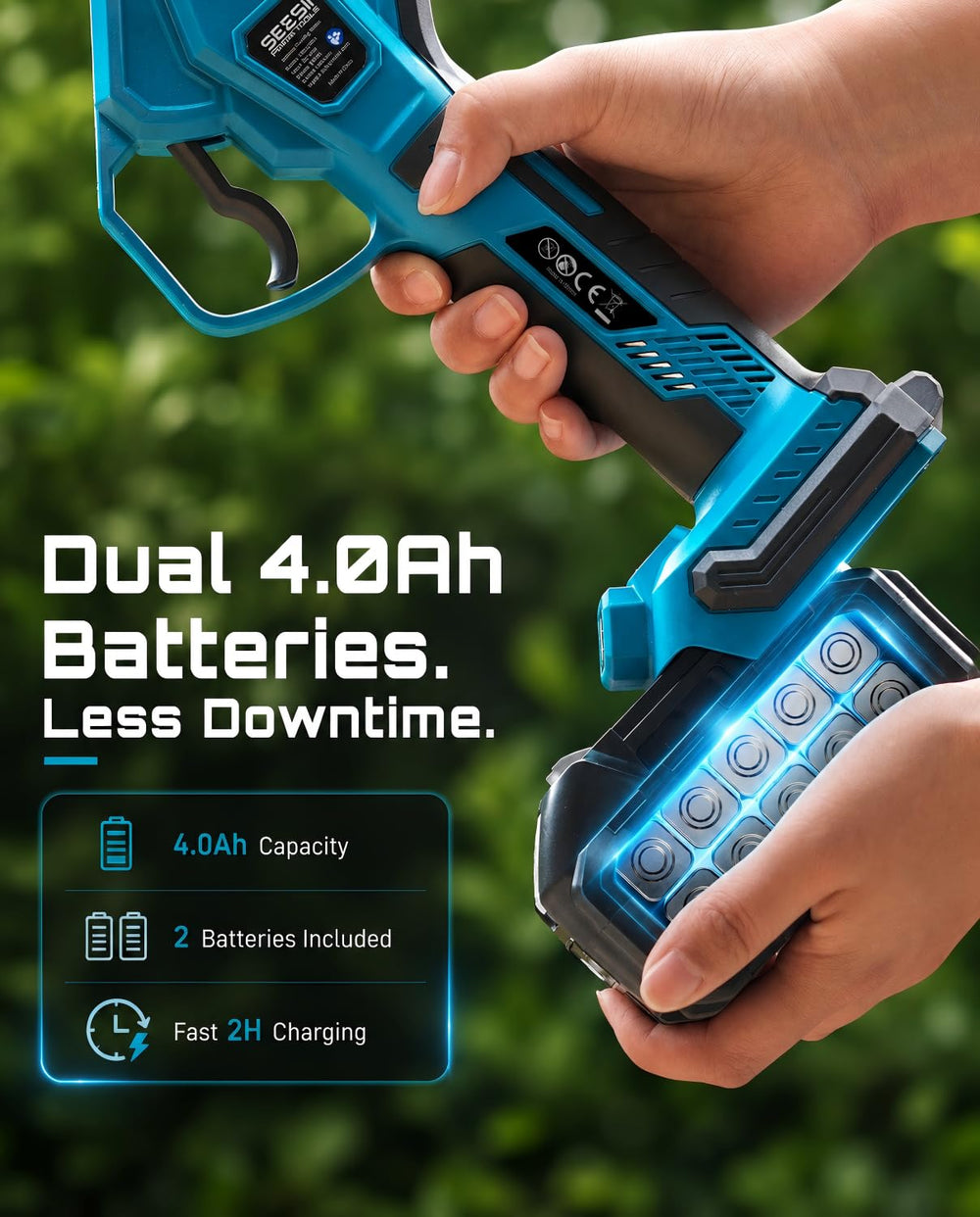 Seesii two 4.0Ah batteries and fast charger for extended runtime benefit