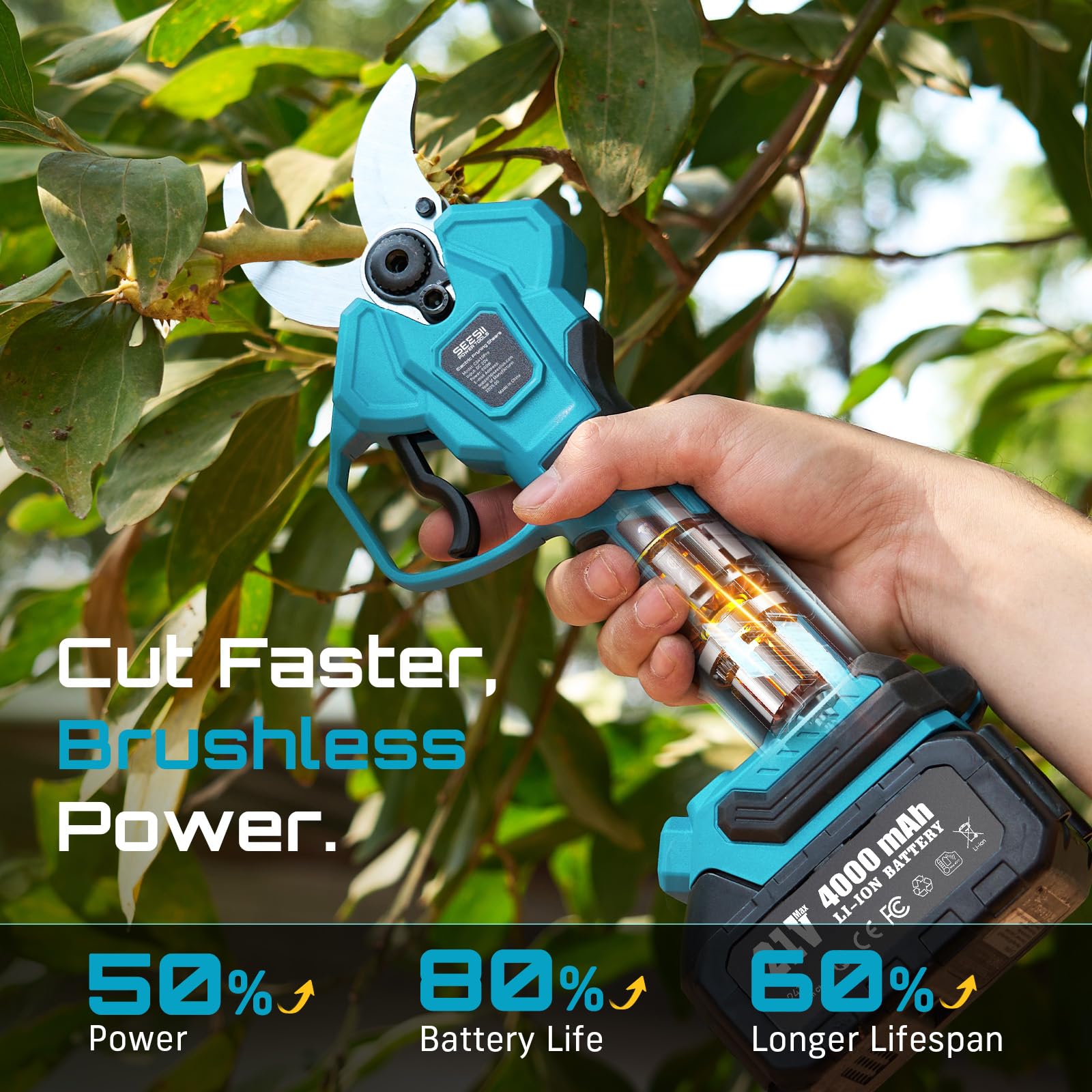 SEESII dual 4.0Ah batteries and fast charger for longer runtime