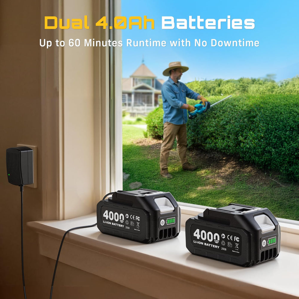 SEESII two 4.0Ah batteries with fast charger for extended runtime benefit