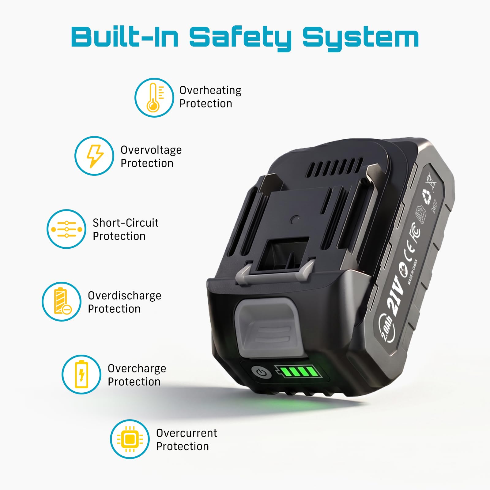 Seesii battery label and specs closeup showing capacity and certifications