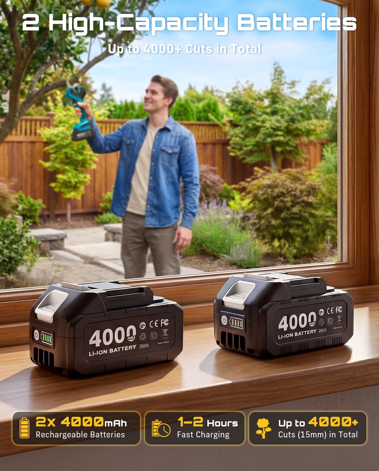 SEESII dual 4000mAh battery pack with charger for extended cordless pruning sessions
