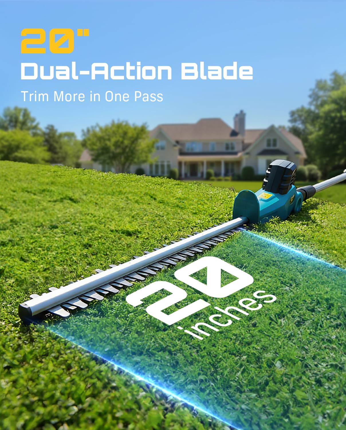 Seesii close-up of dual-action 20-inch blade for cleaner, faster cuts