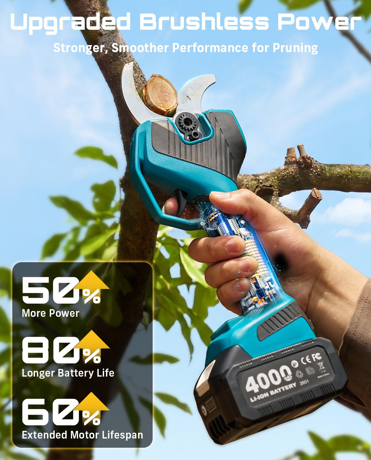 SEESII cutting a 2.2-inch branch demonstrating maximum capacity and powered cutting benefit