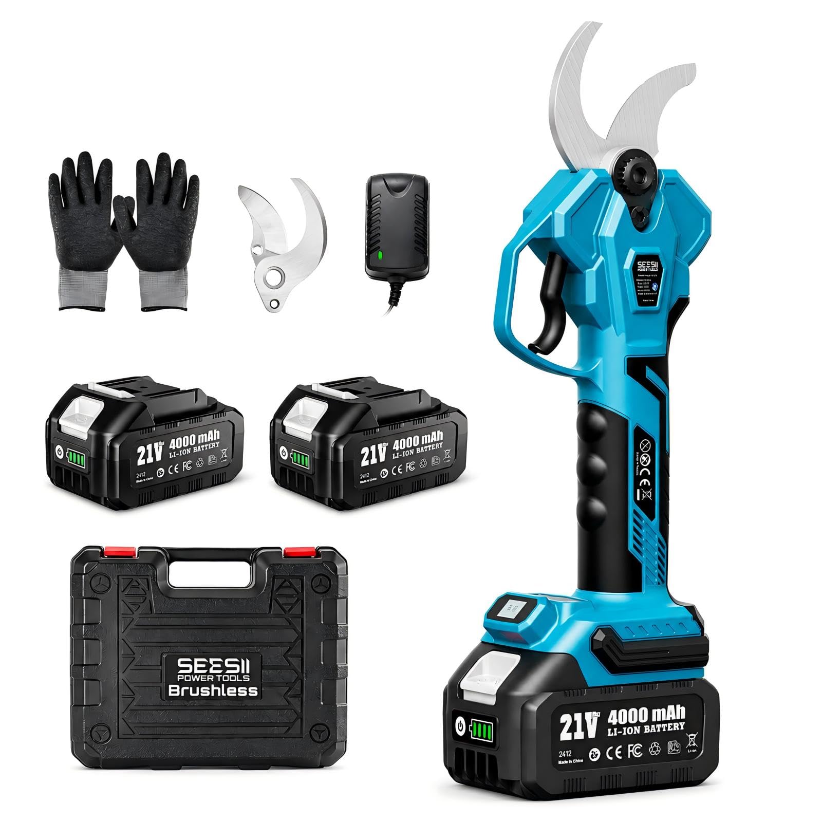 Seesii pruner front view showing compact cordless design and quick handling benefit
