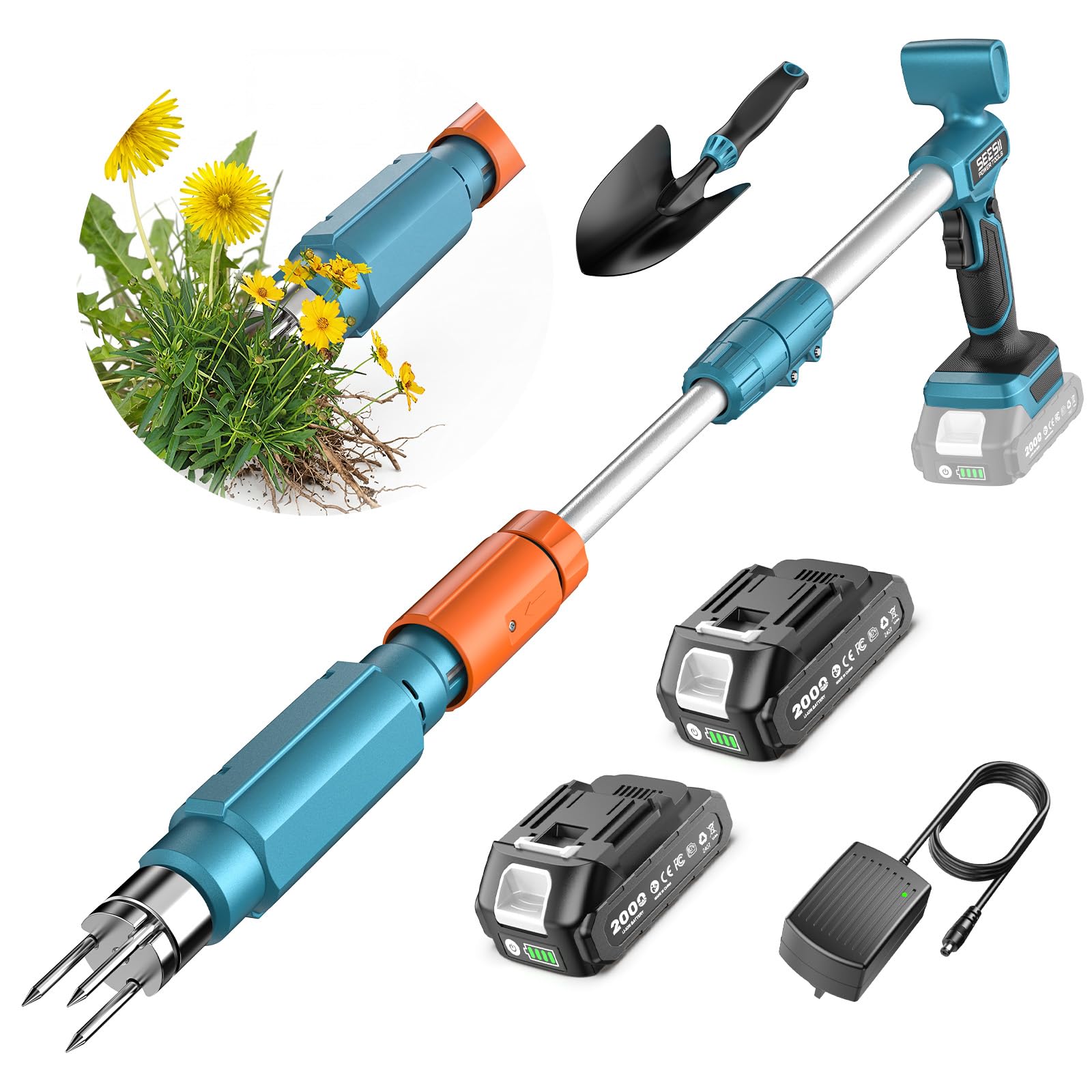 Seesii front view of assembled weed puller showing ergonomic stance and portability