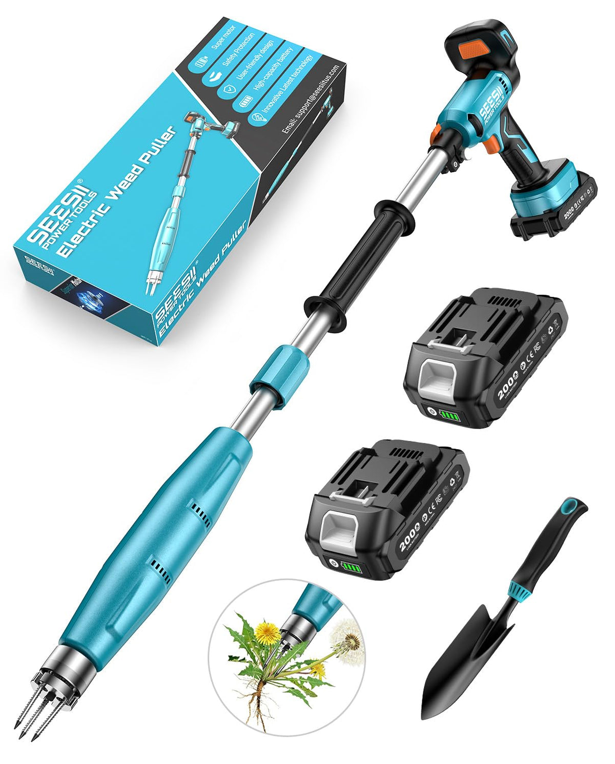 Seesii front view showing upright weed puller and adjustable handle for comfortable use