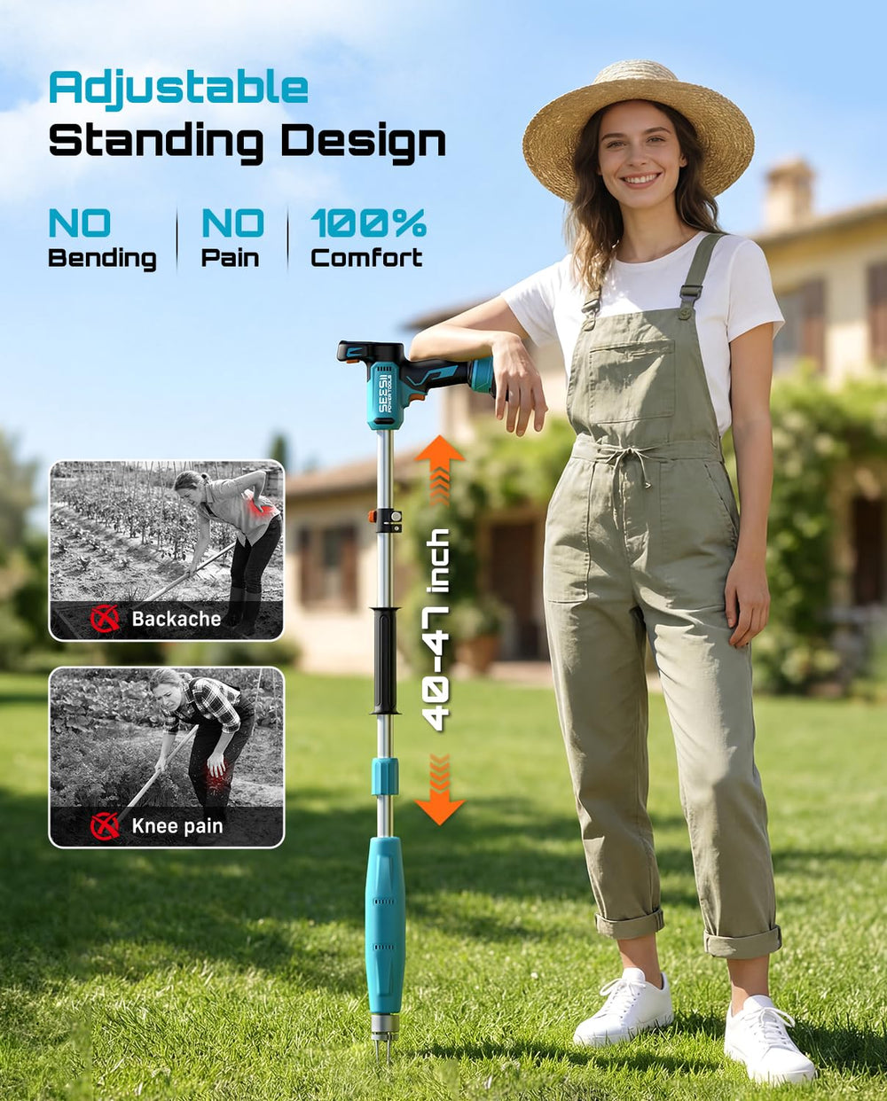 Seesii T-handle close detail demonstrating ergonomic grip for reduced wrist strain