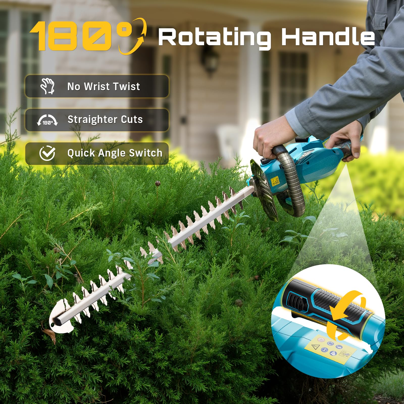 SEESII being used on a backyard hedge to show cordless freedom benefit