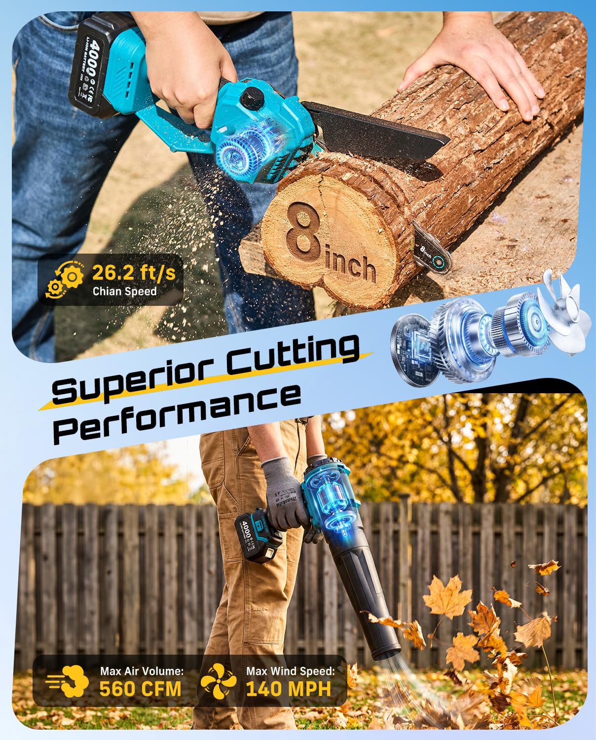 SEESII in use cutting a high branch illustrating safe ground-based trimming
