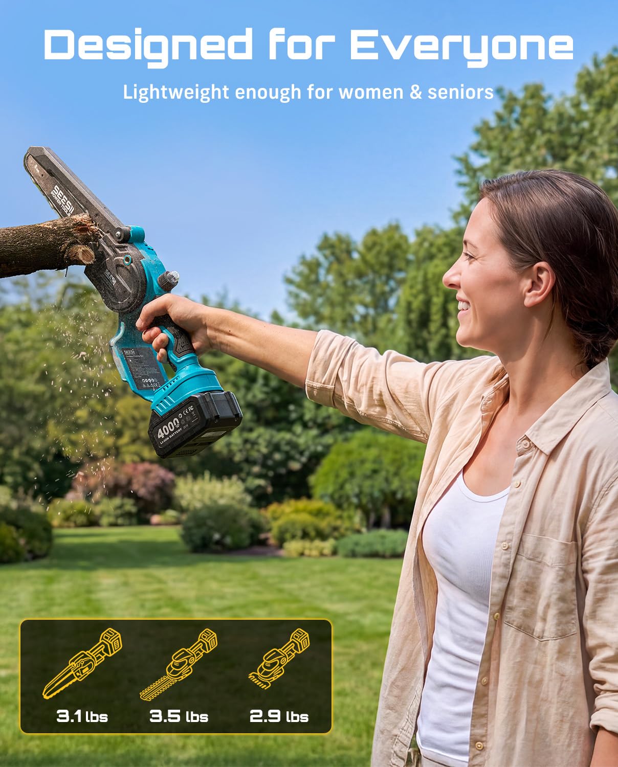 SEESII in-use pruning a small branch to demonstrate effective one-handed cutting