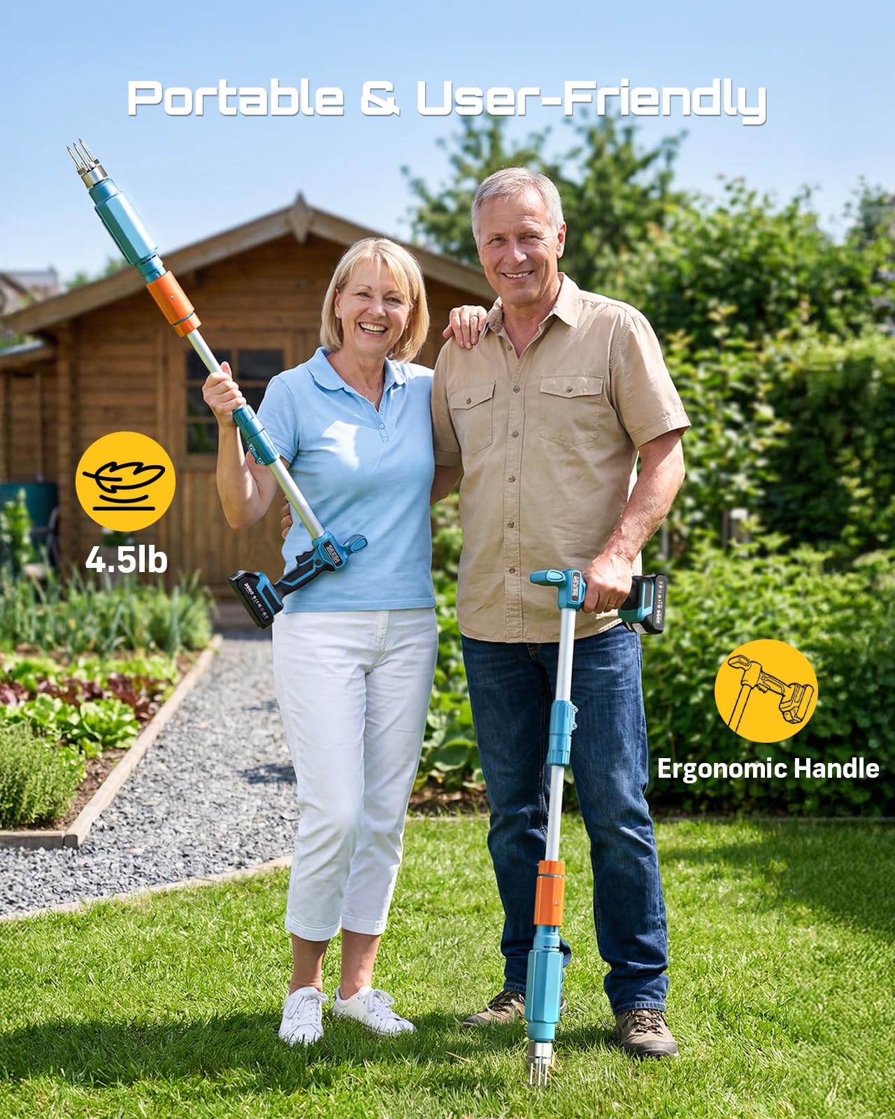 Seesii in-use with gardener standing upright removing dandelions without bending