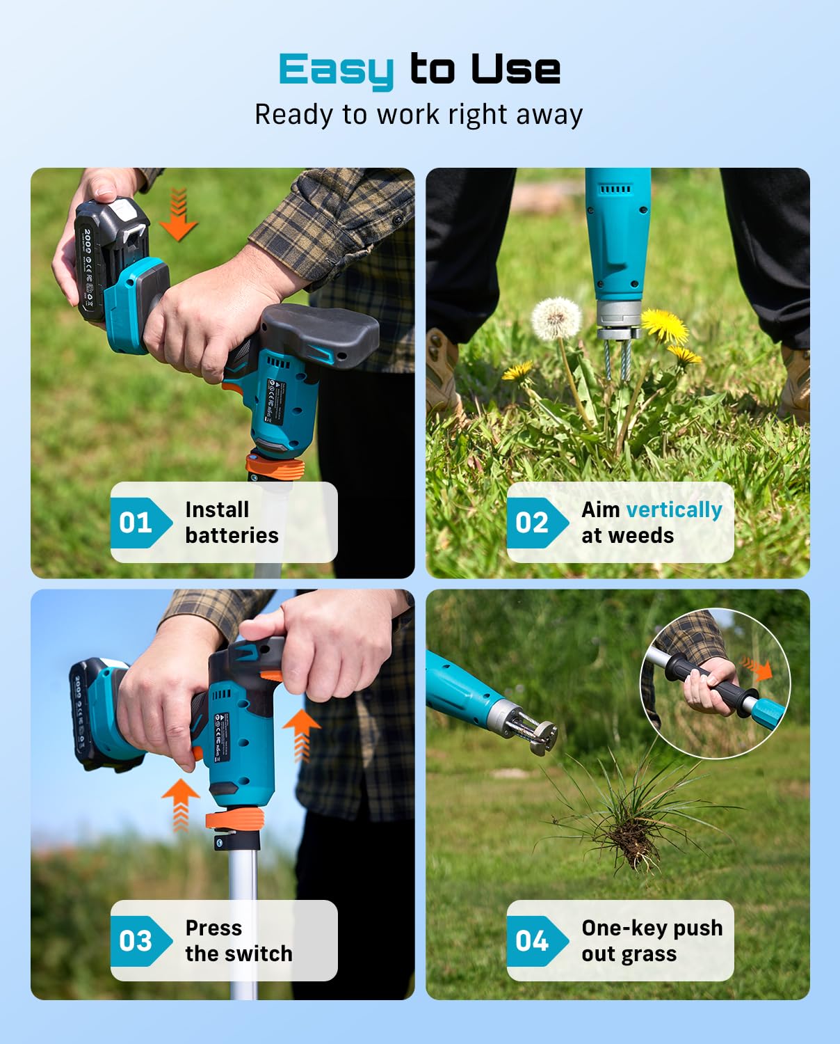 Seesii included shovel, batteries, charger and manual laid out for quick start gardening