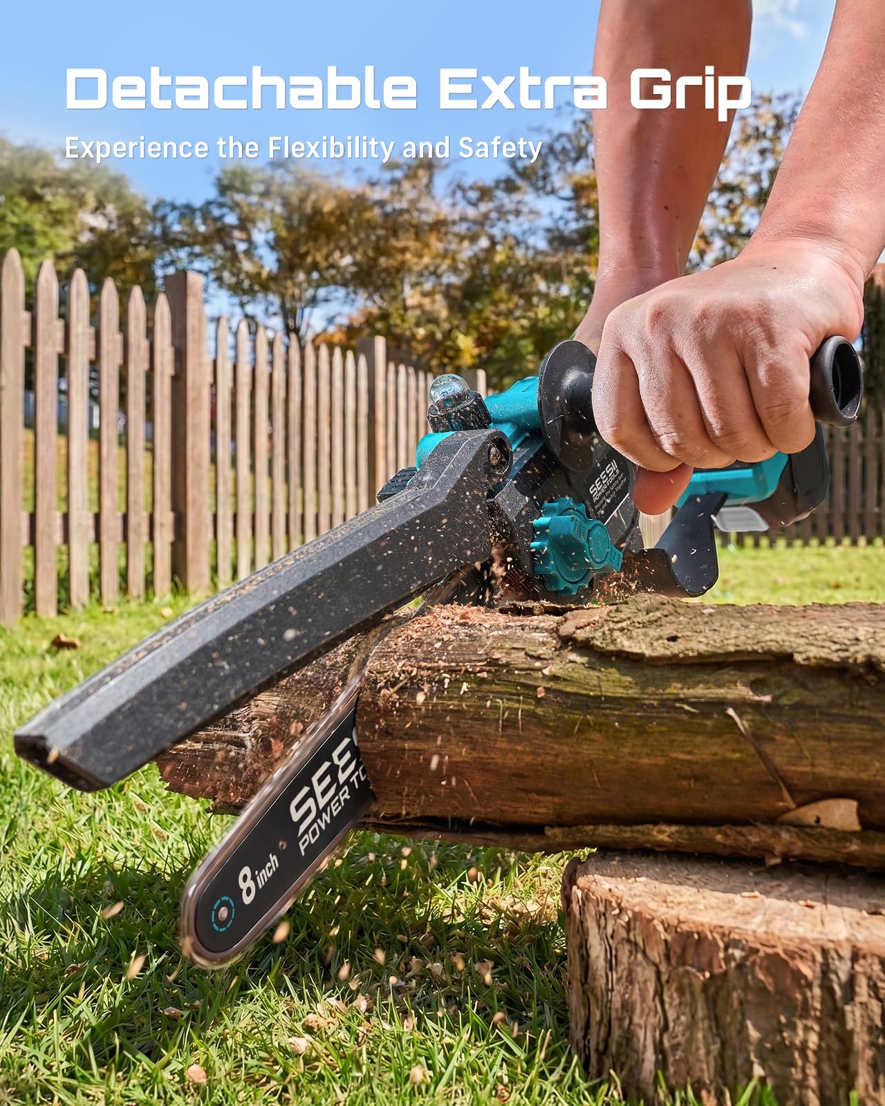 SEESII in garden pruning scenario showing quieter, emissions-free use
