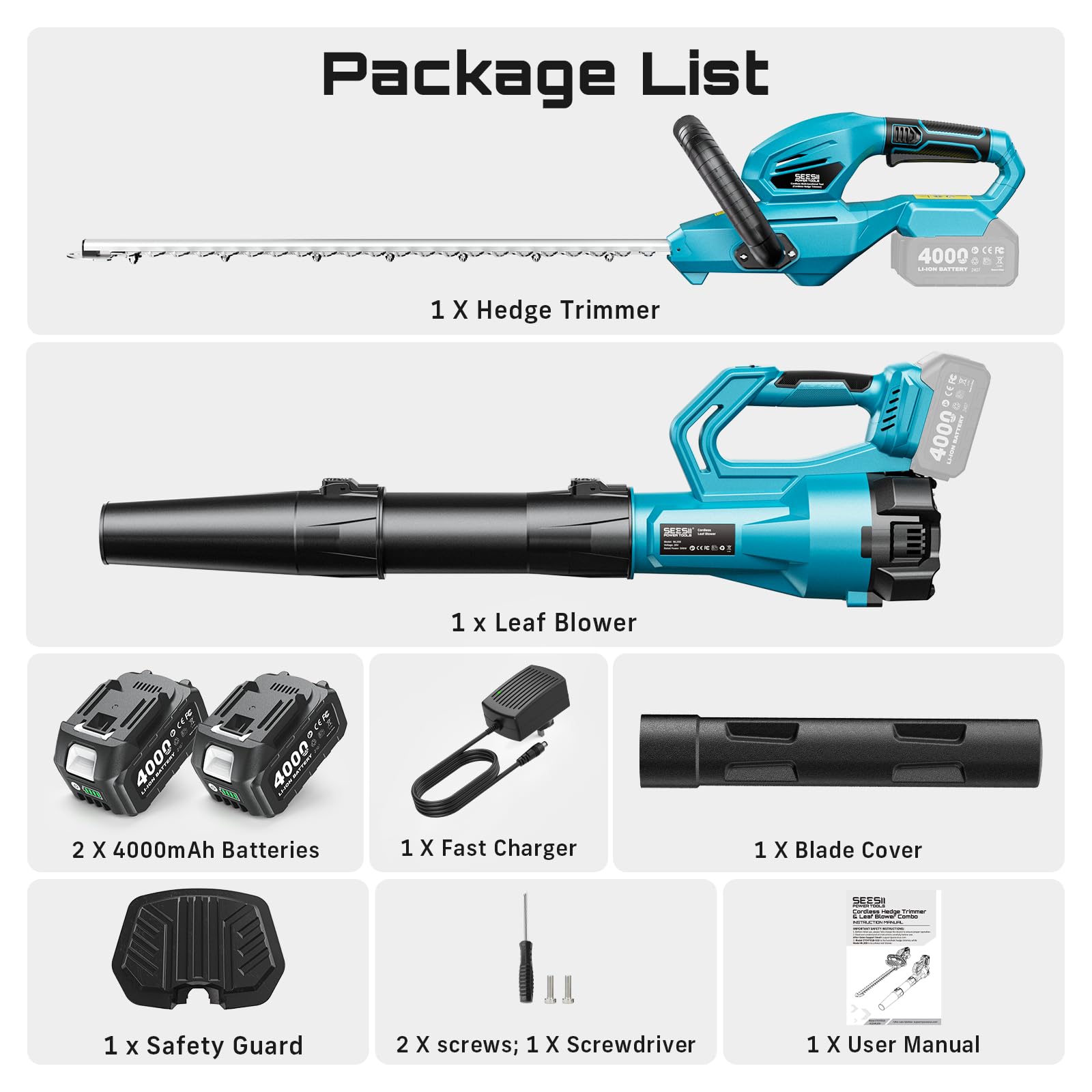 SEESII packaging and accessories layout, complete kit ready to use