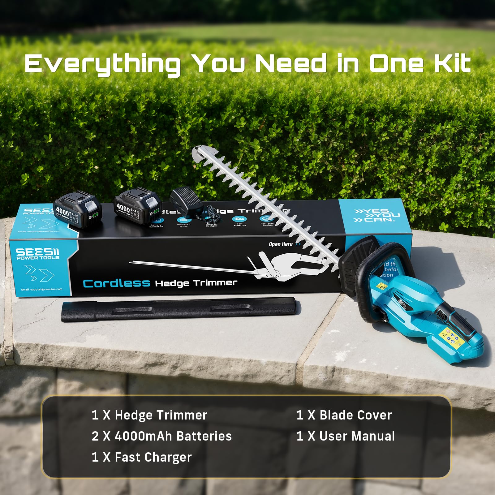 SEESII box contents laid out showing included manual and accessories benefit