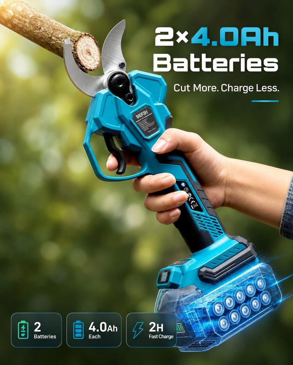 SEESII blade close-up highlighting SK5 steel edge for cleaner, precise garden cuts