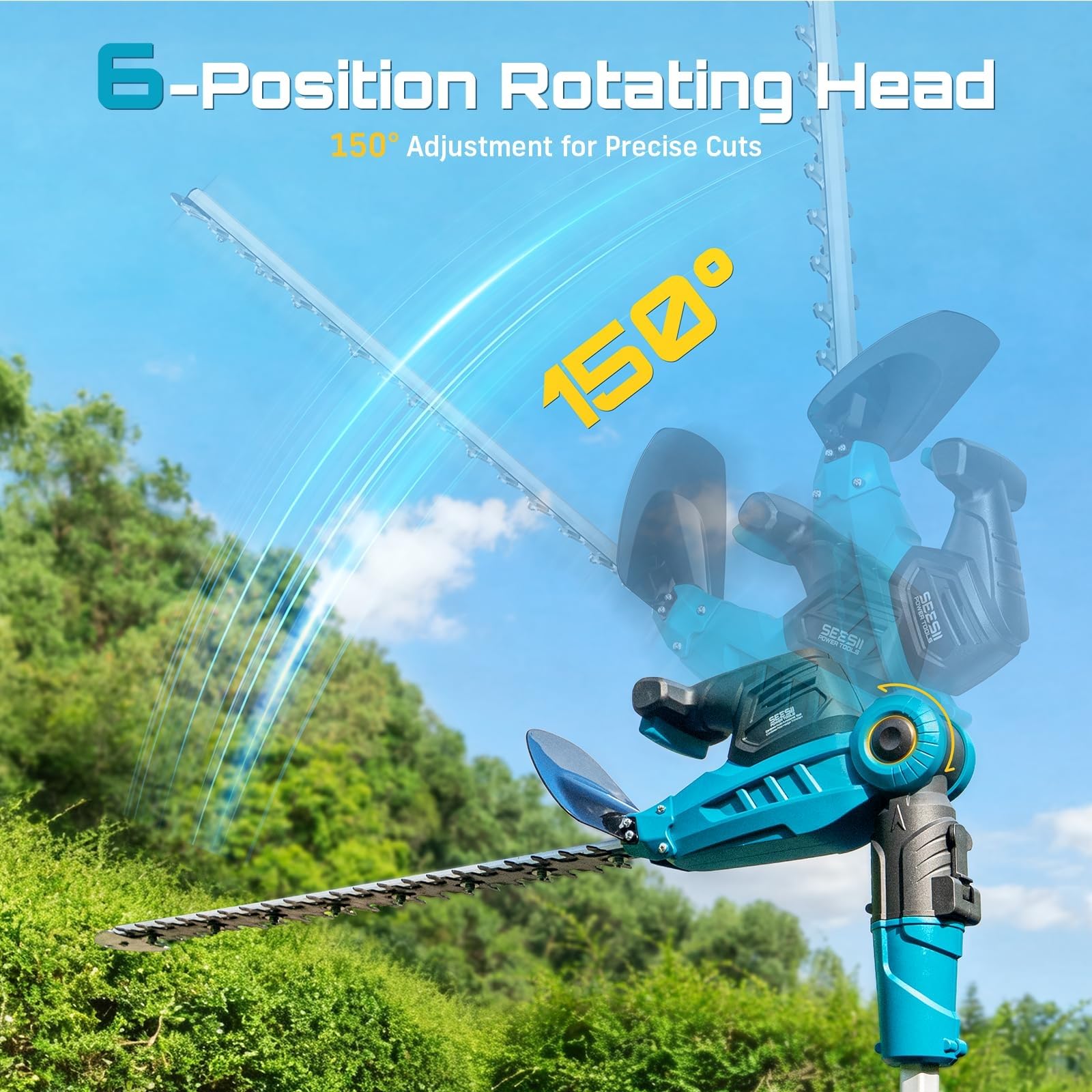 SEESII rotating head angled for hard-to-reach branches, enabling flexible cutting