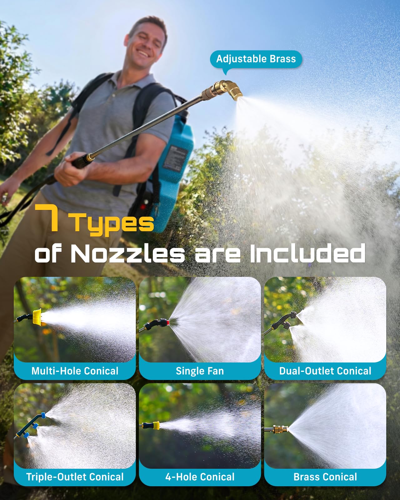 SEESII set of seven interchangeable nozzles displayed for versatile application control