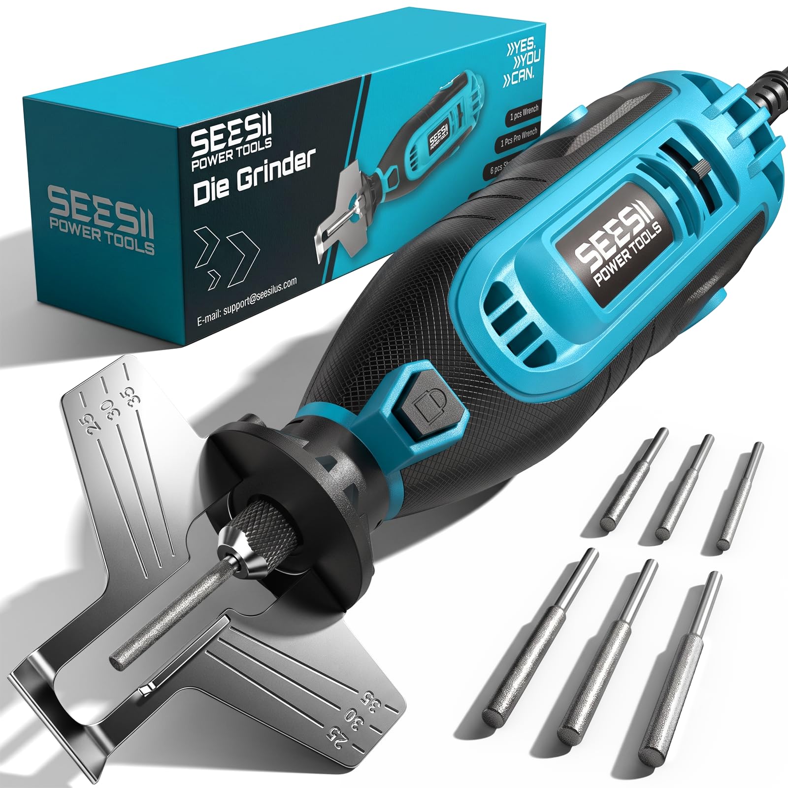 SEESII front view of sharpener showing compact design and fast sharpening