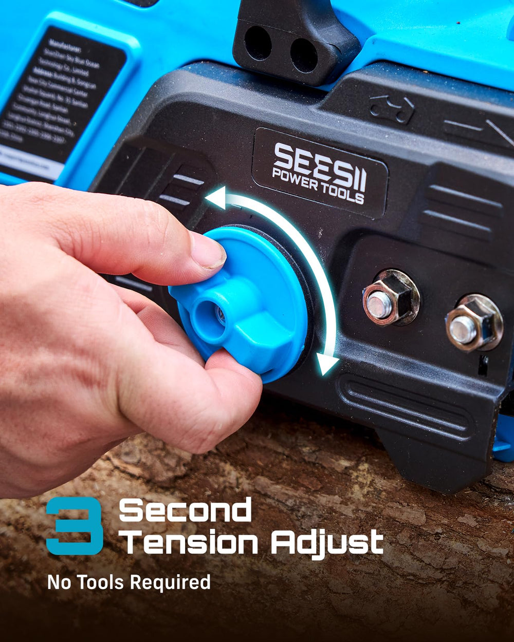 SEESII tool-free tensioning knob showing quick adjustments benefit
