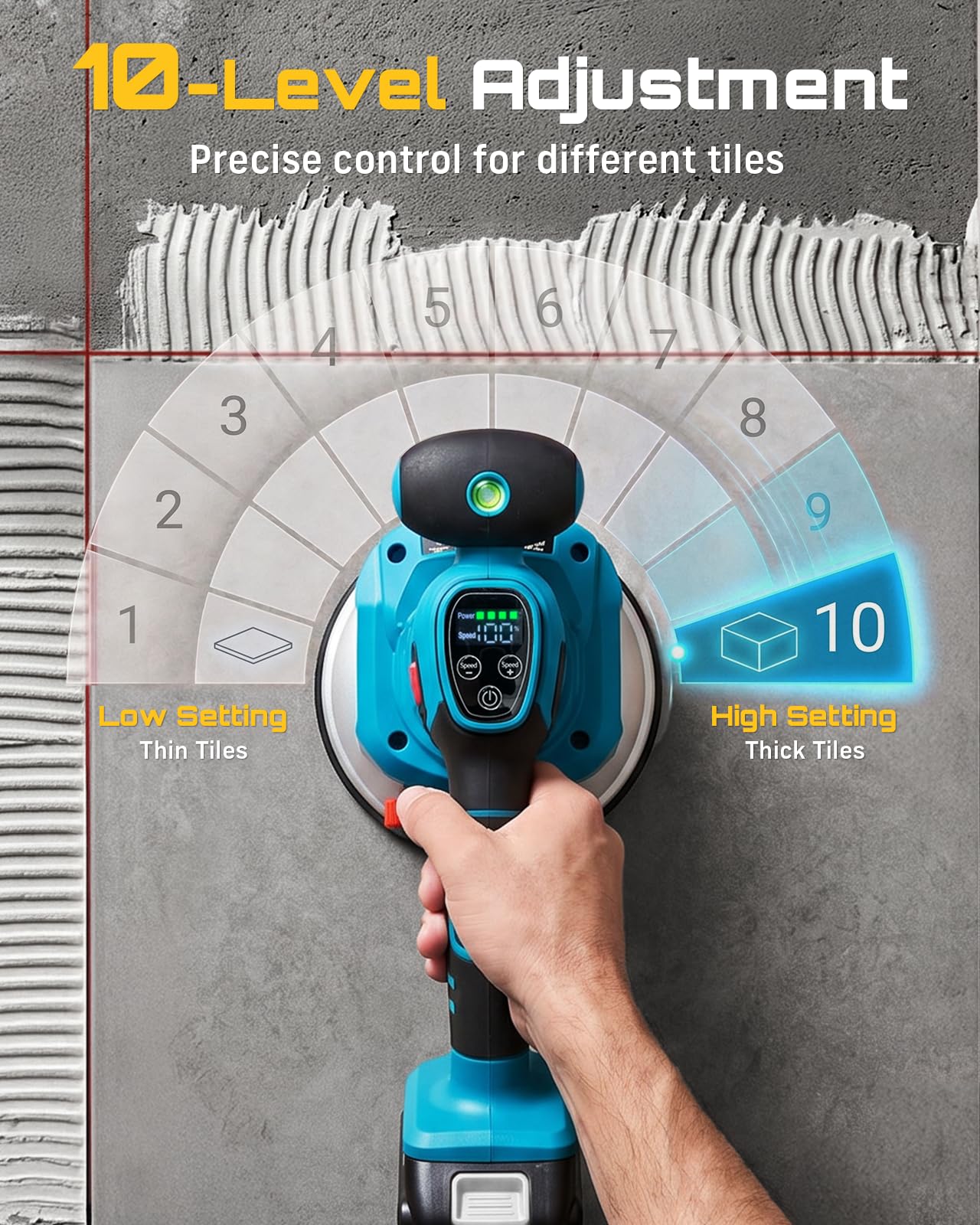 Seesii tool placed on large floor tile demonstrating secure levelling