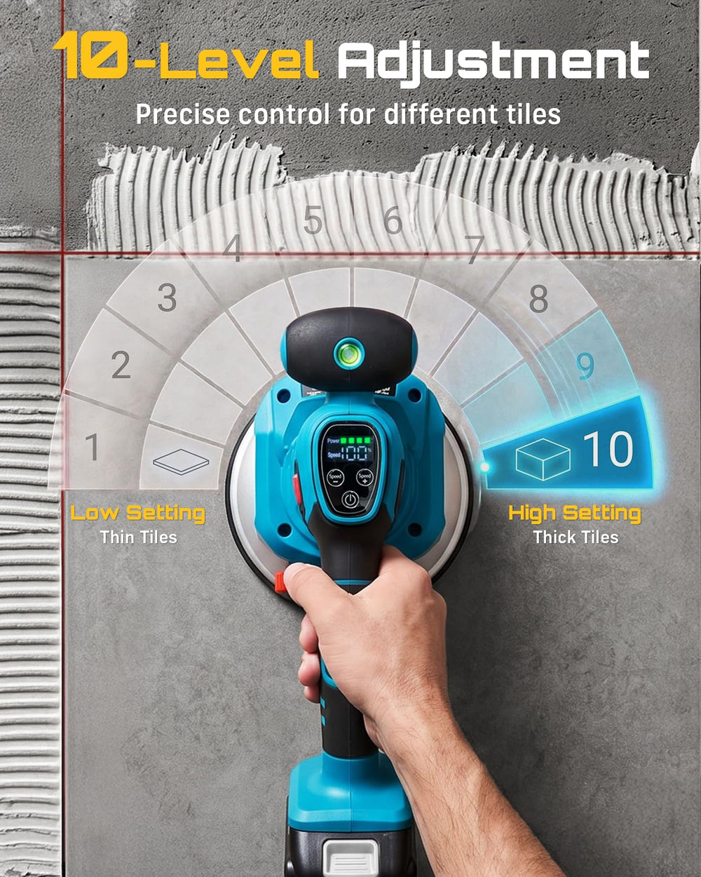 Seesii tool placed on large floor tile demonstrating secure levelling