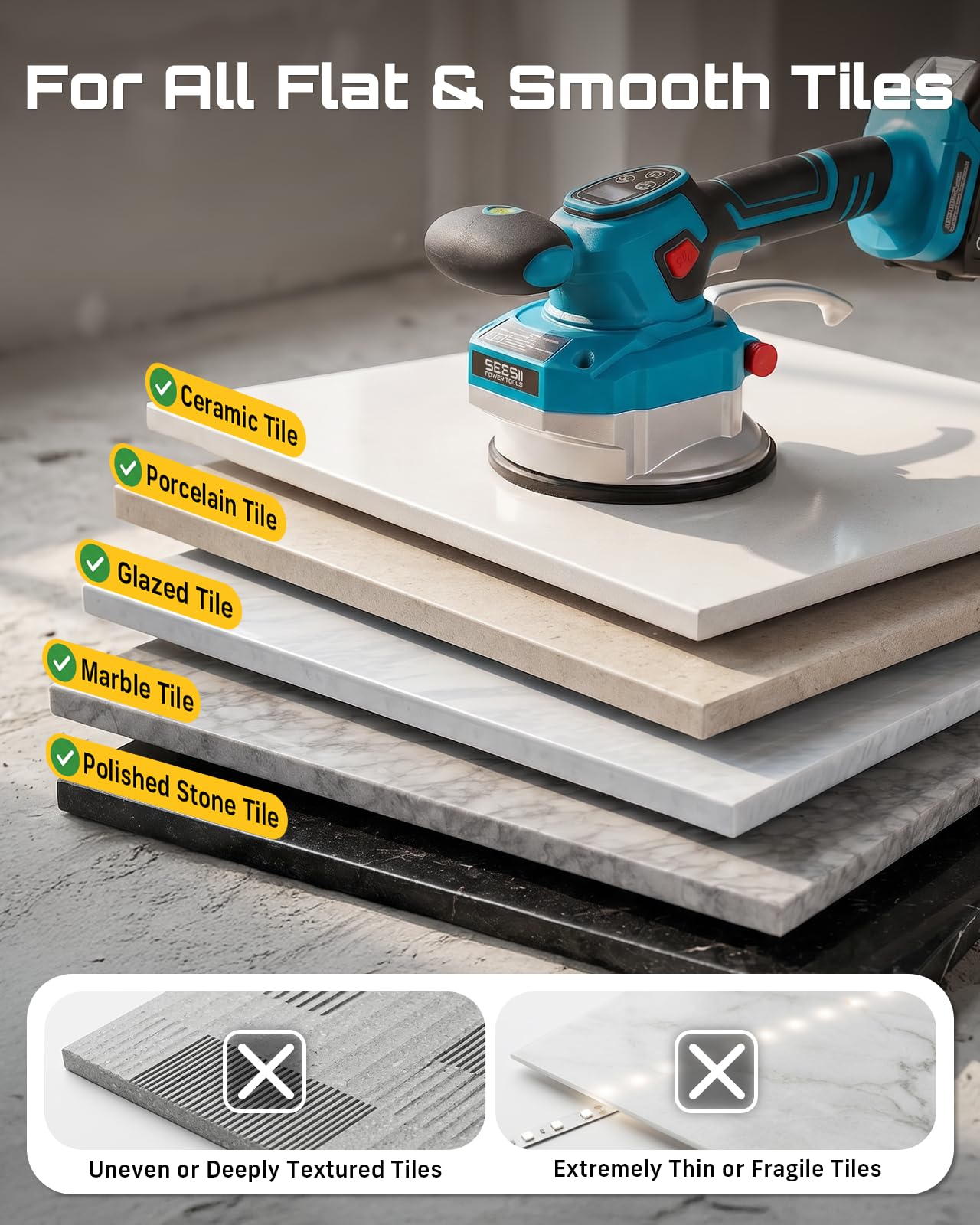 Seesii in use on wall tiles showing reduced slippage during install