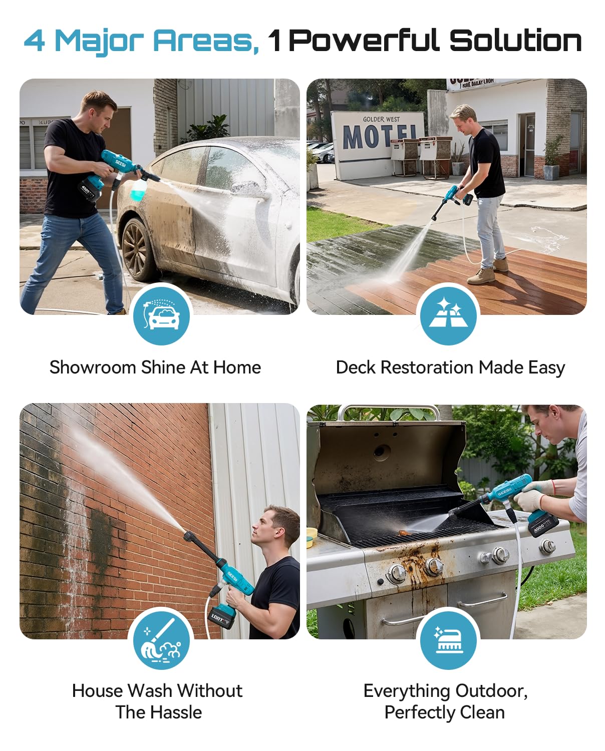 SEESII washing a car demonstrating powerful cleaning performance