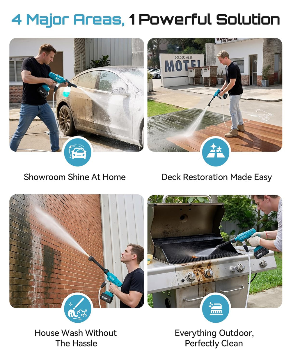SEESII washing a car demonstrating powerful cleaning performance