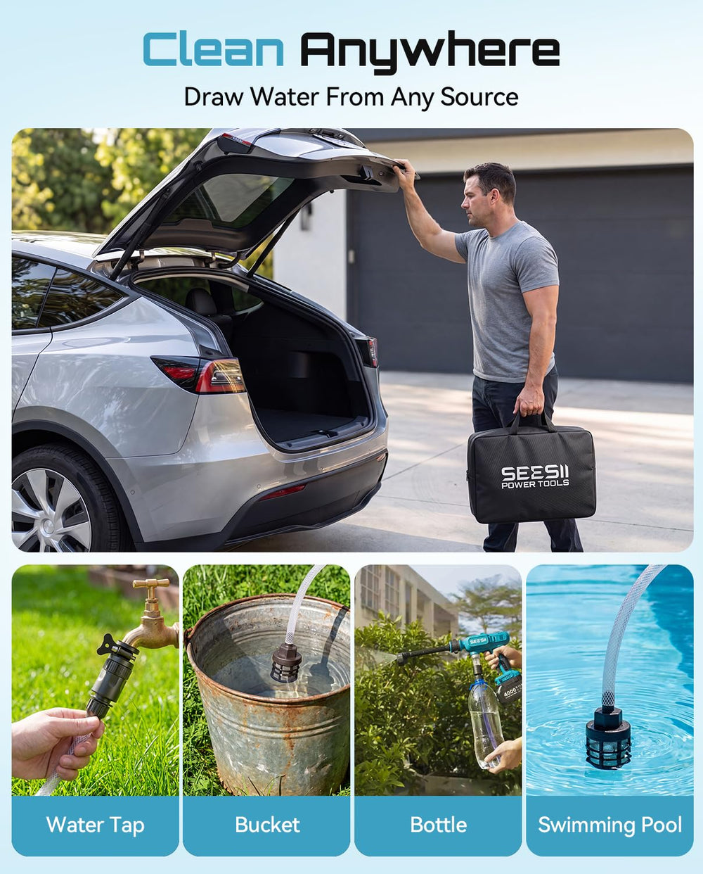 SEESII cleaning a patio showing versatile outdoor cleaning use